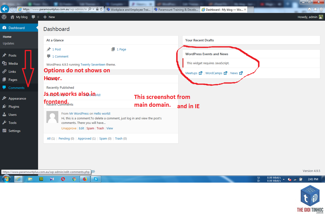 wordpress dashboard lỗi javascript - Hình 1