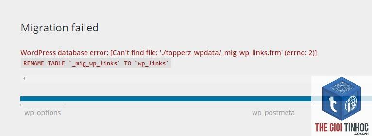 wordpress database migration error