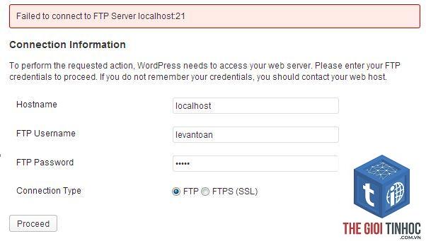 wordpress ftp authentication failed