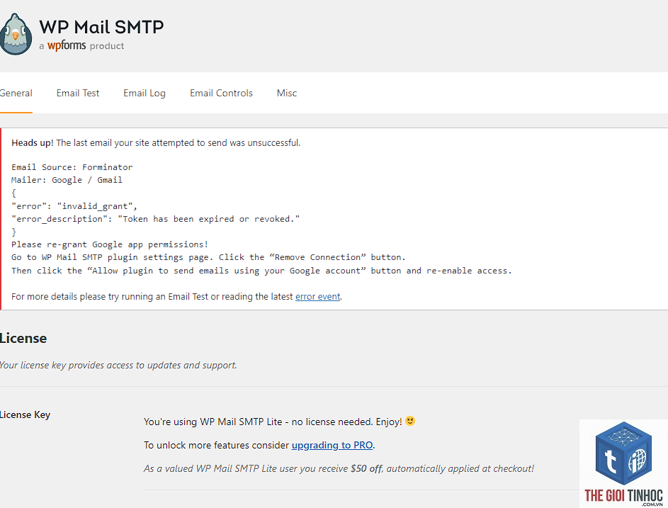 wordpress gmail smtp oauth lỗi
