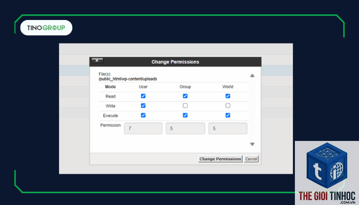 wordpress image permissions lỗi