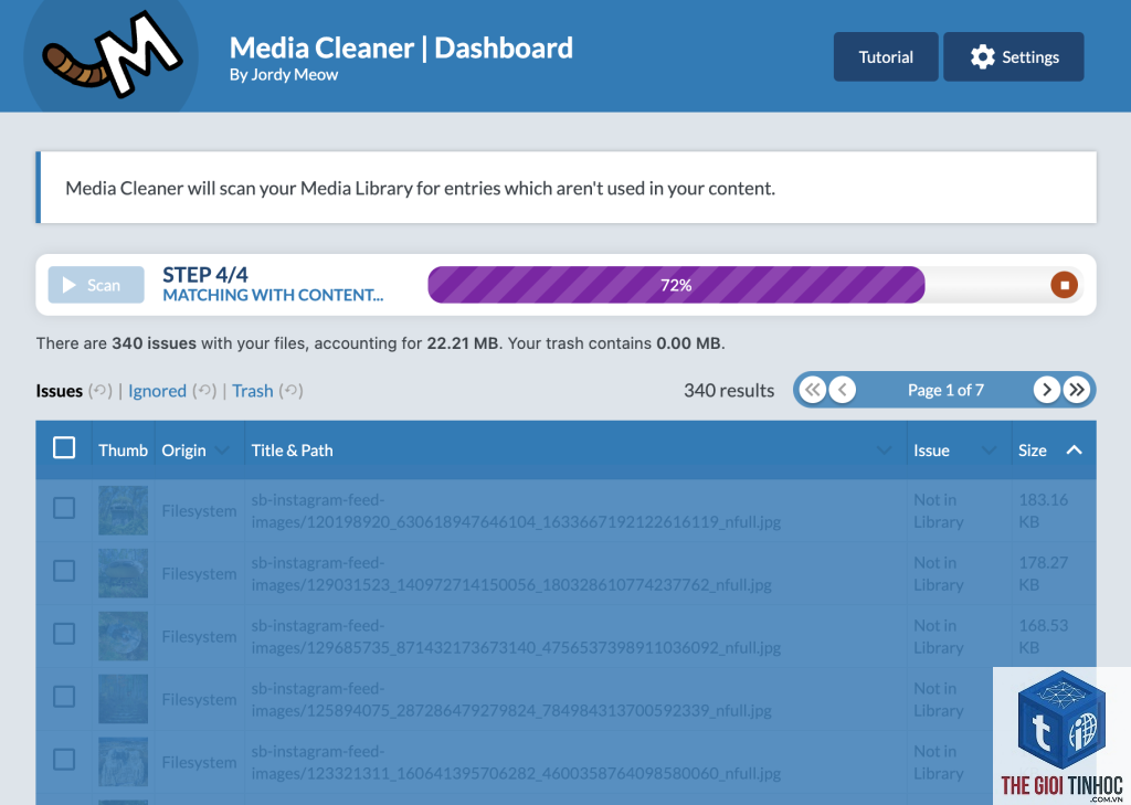 wordpress media cleanup lỗi