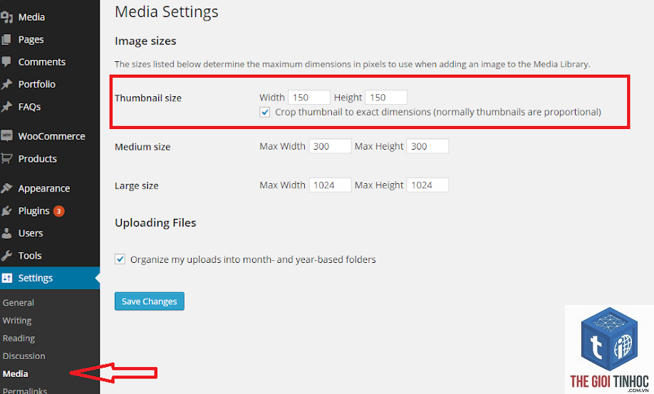 wordpress thumbnail sai kích thước