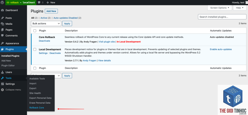 wordpress update rollback