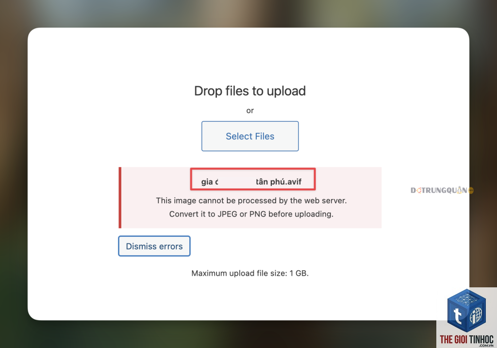 wordpress upload avif lỗi