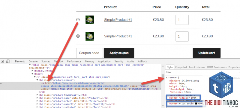 xóa sản phẩm khỏi giỏ hàng woocommerce