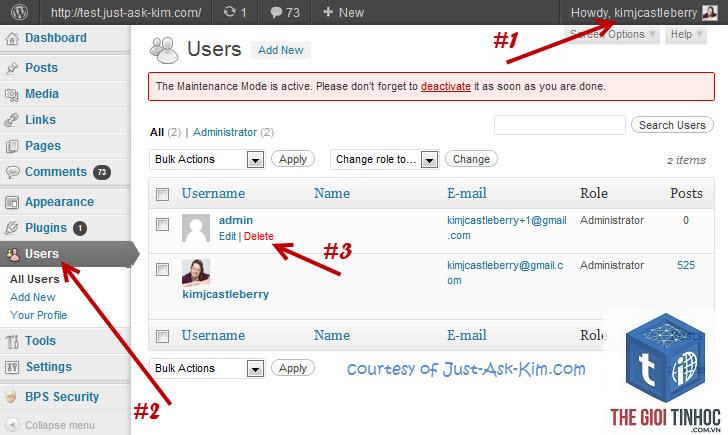 xóa user wordpress