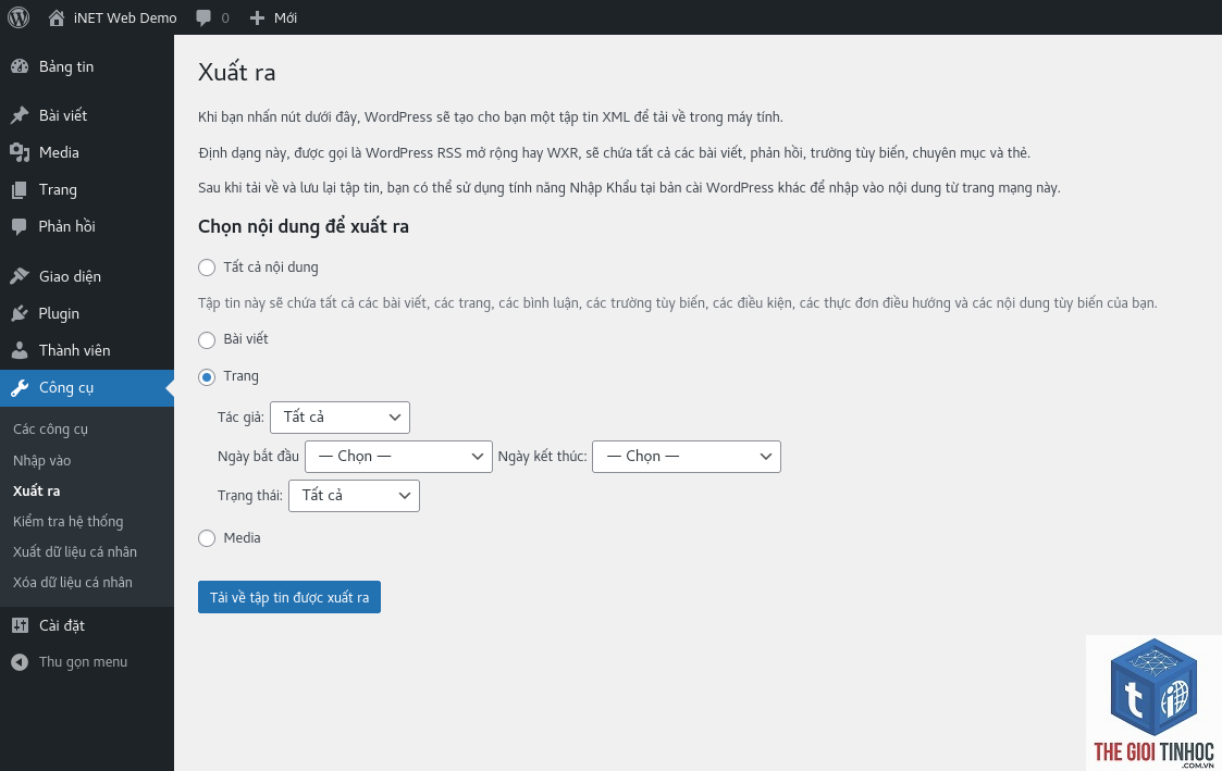 xuất dữ liệu wordpress - Hình 1