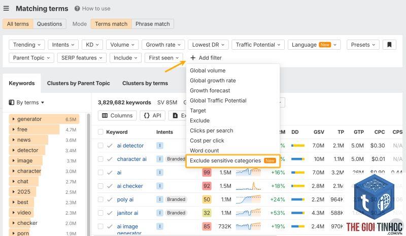 exclude keywords ahrefs