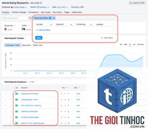 filter keyword cpc semrush