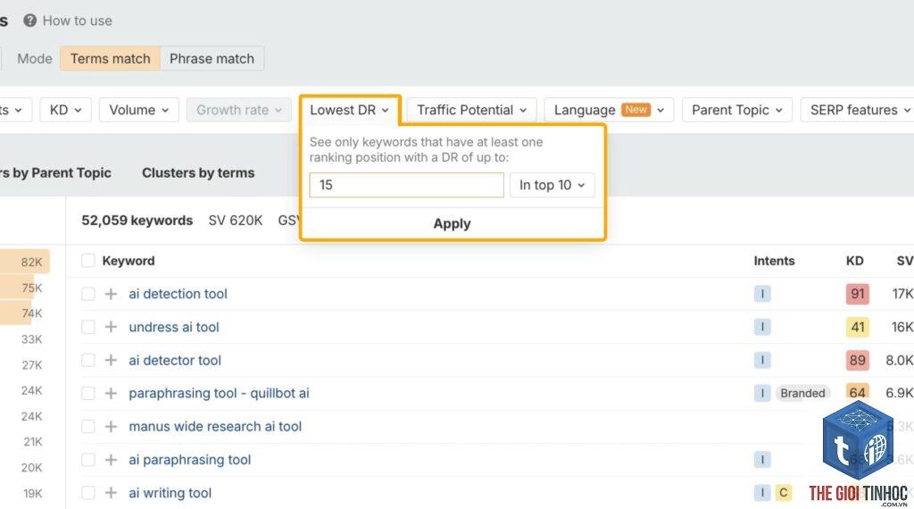 filter keywords by kd ahrefs