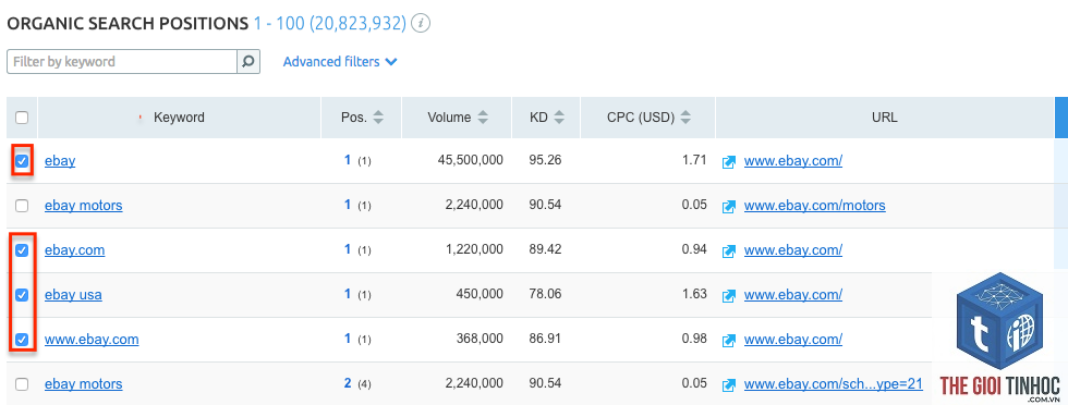 keyword export semrush