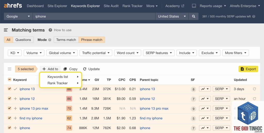 tìm keyword ideas ahrefs